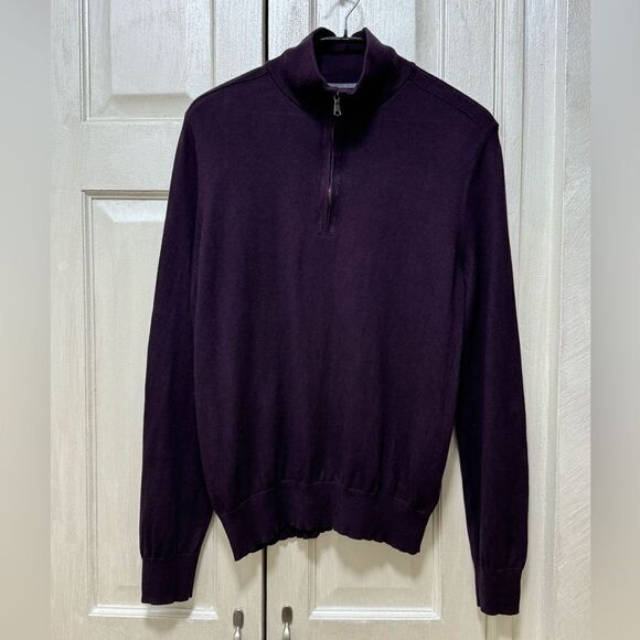 Banana Republic Men’s M Eggplant Silk/Cotton/Cashmere 1/4 Zip Mock Neck Pullover - Picture 1 of 9